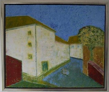 schilderij_dorp_0435.jpg - Straatje in Cadenet (Provence), olieverf op doek, 60x50 cm