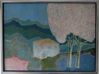 schilderij_landschap_0457.jpg - Landschap met bloesemboom, olieverf op doek, 80x60 cm