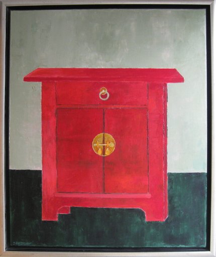 112.JPG - Antiek chinees kastje, olieverf op doek, 50x70 cm