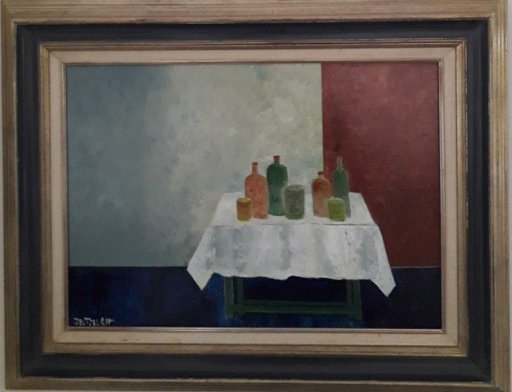 P07F04.jpg - Stilleven met gedekte tafel, olieverf op paneel, 50x70 cm