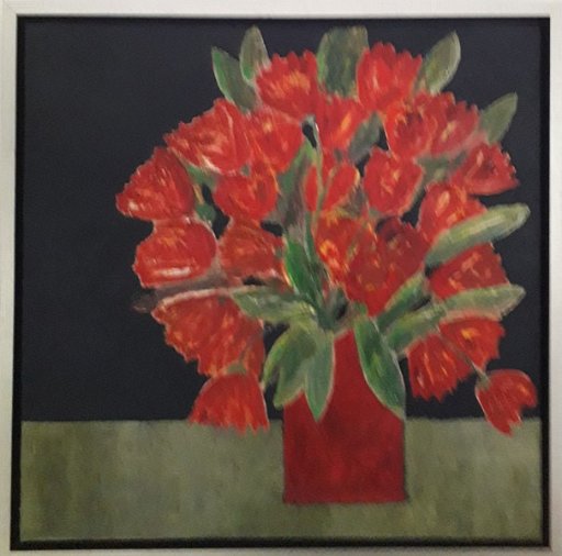P08F10.jpg - Stilleven met rode tulpen, olieverf op doek, 80x80 cm